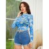imageSweatyRocks Womens Short Sleeve Print See Through Sheer Mesh Crop Top T ShirtBlue