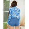 imageSweatyRocks Womens Short Sleeve Print See Through Sheer Mesh Crop Top T ShirtBlue