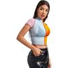 imageSweatyRocks Womens Short Sleeve Print See Through Sheer Mesh Crop Top T ShirtBlue Orange