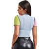 imageSweatyRocks Womens Short Sleeve Print See Through Sheer Mesh Crop Top T ShirtBlue Orange