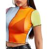 imageSweatyRocks Womens Short Sleeve Print See Through Sheer Mesh Crop Top T ShirtBlue Orange