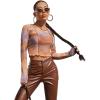 imageSweatyRocks Womens Short Sleeve Print See Through Sheer Mesh Crop Top T ShirtBrown
