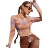 imageSweatyRocks Womens Short Sleeve Print See Through Sheer Mesh Crop Top T ShirtBrown