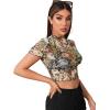 imageSweatyRocks Womens Short Sleeve Print See Through Sheer Mesh Crop Top T ShirtFloral Print