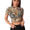 imageSweatyRocks Womens Short Sleeve Print See Through Sheer Mesh Crop Top T ShirtFloral Print