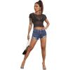 imageSweatyRocks Womens Short Sleeve Print See Through Sheer Mesh Crop Top T ShirtGlitter Black