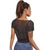 imageSweatyRocks Womens Short Sleeve Print See Through Sheer Mesh Crop Top T ShirtGlitter Black