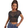 imageSweatyRocks Womens Short Sleeve Print See Through Sheer Mesh Crop Top T ShirtGlitter Black
