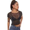 imageSweatyRocks Womens Short Sleeve Print See Through Sheer Mesh Crop Top T ShirtGlitter Black