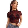 imageSweatyRocks Womens Short Sleeve Print See Through Sheer Mesh Crop Top T ShirtHeart Black