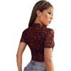 imageSweatyRocks Womens Short Sleeve Print See Through Sheer Mesh Crop Top T ShirtHeart Black