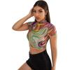 imageSweatyRocks Womens Short Sleeve Print See Through Sheer Mesh Crop Top T ShirtMarble