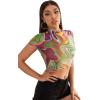 imageSweatyRocks Womens Short Sleeve Print See Through Sheer Mesh Crop Top T ShirtMarble