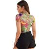 imageSweatyRocks Womens Short Sleeve Print See Through Sheer Mesh Crop Top T ShirtMarble