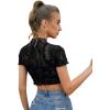 imageSweatyRocks Womens Short Sleeve Print See Through Sheer Mesh Crop Top T ShirtPaisley Black