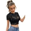 imageSweatyRocks Womens Short Sleeve Print See Through Sheer Mesh Crop Top T ShirtPaisley Black