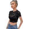 imageSweatyRocks Womens Short Sleeve Print See Through Sheer Mesh Crop Top T ShirtPaisley Black