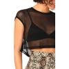 imageSweatyRocks Womens Short Sleeve Print See Through Sheer Mesh Crop Top T ShirtPure Black