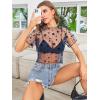 imageSweatyRocks Womens Short Sleeve Print See Through Sheer Mesh Crop Top T ShirtSolid Blue