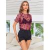 imageSweatyRocks Womens Short Sleeve Print See Through Sheer Mesh Crop Top T ShirtSolid Red