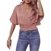 imageSweatyRocks Womens Short Butterfly Sleeve Ditsy Floral Wrap V Neck Shirred Blouse Crop TopDusty Pink