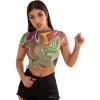 imageSweatyRocks Womens Short Sleeve Print See Through Sheer Mesh Crop Top T ShirtMarble