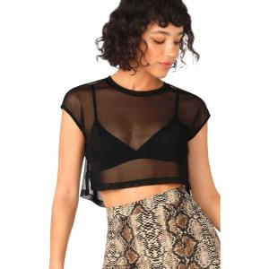 imageSweatyRocks Womens Short Sleeve Print See Through Sheer Mesh Crop Top T ShirtPure Black
