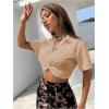 imageSweatyRocks Womens Casual Short Sleeve Collar Twist Front Button Down Blouse Crop TopApricot