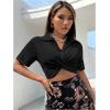 imageSweatyRocks Womens Casual Short Sleeve Collar Twist Front Button Down Blouse Crop TopBlack C
