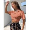 imageSweatyRocks Womens Casual Short Sleeve Collar Twist Front Button Down Blouse Crop TopDusty Pink