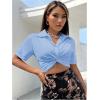 imageSweatyRocks Womens Casual Short Sleeve Collar Twist Front Button Down Blouse Crop TopLight Blue