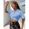 imageSweatyRocks Womens Casual Short Sleeve Collar Twist Front Button Down Blouse Crop TopLight Blue