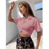imageSweatyRocks Womens Casual Short Sleeve Collar Twist Front Button Down Blouse Crop TopPink