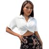 imageSweatyRocks Womens Casual Short Sleeve Collar Twist Front Button Down Blouse Crop TopWhite