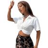 imageSweatyRocks Womens Casual Short Sleeve Collar Twist Front Button Down Blouse Crop TopWhite