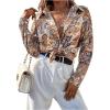 imageSweatyRocks Womens Chiffon Sexy Leopard V Neck Long Sleeve Blouse Shirt TopsBeige Paisley
