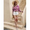 imageSweatyRocks Womens Chiffon Sexy Leopard V Neck Long Sleeve Blouse Shirt TopsDeep Pink