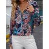 imageSweatyRocks Womens Chiffon Sexy Leopard V Neck Long Sleeve Blouse Shirt TopsNavy Blue Pink