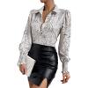 imageSweatyRocks Womens Chiffon Sexy Leopard V Neck Long Sleeve Blouse Shirt TopsWhite Floral