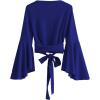 imageSweatyRocks Womens Long Sleeve V Neck Tie Knot Bandage Wrap Blouse Crop TopBright Blue