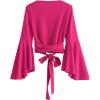 imageSweatyRocks Womens Long Sleeve V Neck Tie Knot Bandage Wrap Blouse Crop TopBright Pink