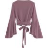 imageSweatyRocks Womens Long Sleeve V Neck Tie Knot Bandage Wrap Blouse Crop TopDusty Pink
