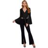 imageSweatyRocks Womens Long Sleeve V Neck Tie Knot Bandage Wrap Blouse Crop TopPure Black