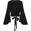 imageSweatyRocks Womens Long Sleeve V Neck Tie Knot Bandage Wrap Blouse Crop TopPure Black