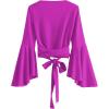 imageSweatyRocks Womens Long Sleeve V Neck Tie Knot Bandage Wrap Blouse Crop TopRed Violet