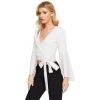 imageSweatyRocks Womens Long Sleeve V Neck Tie Knot Bandage Wrap Blouse Crop TopWhite