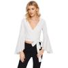 imageSweatyRocks Womens Long Sleeve V Neck Tie Knot Bandage Wrap Blouse Crop TopWhite