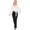 imageSweatyRocks Womens Long Sleeve V Neck Tie Knot Bandage Wrap Blouse Crop TopWhite