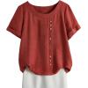 imageSweatyRocks Womens Roll Up Short Sleeve Round Neck Blouse Button Front Boho Summer Shirt TopsRust Orange