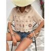 imageSweatyRocks Womens Short Sleeve Button Down Eyelet Crochet Shirt Asymmetrical Hem Crop Top BlouseApricot